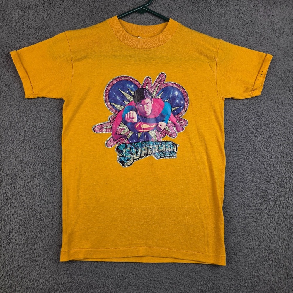 VTG 1978 Superman The Movie Shirt Youth Large Christopher Reeve Glitter Devknit